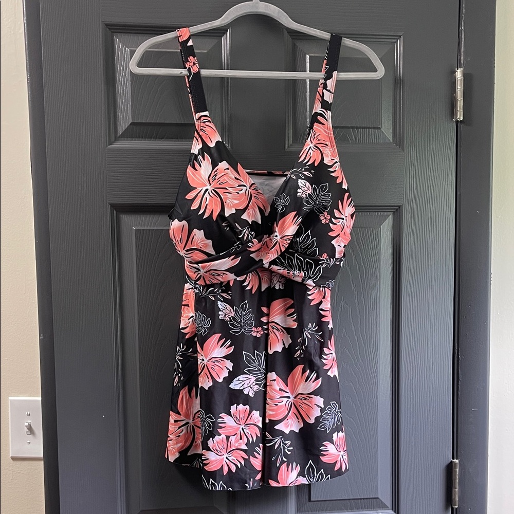 Floral Black and Pink Tankini Swimsuit